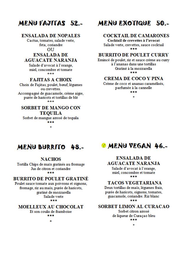 menus restaurant